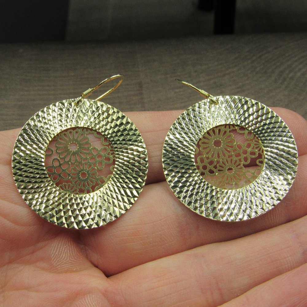 Sterling Unique Pattern Double Circle Earrings - image 1